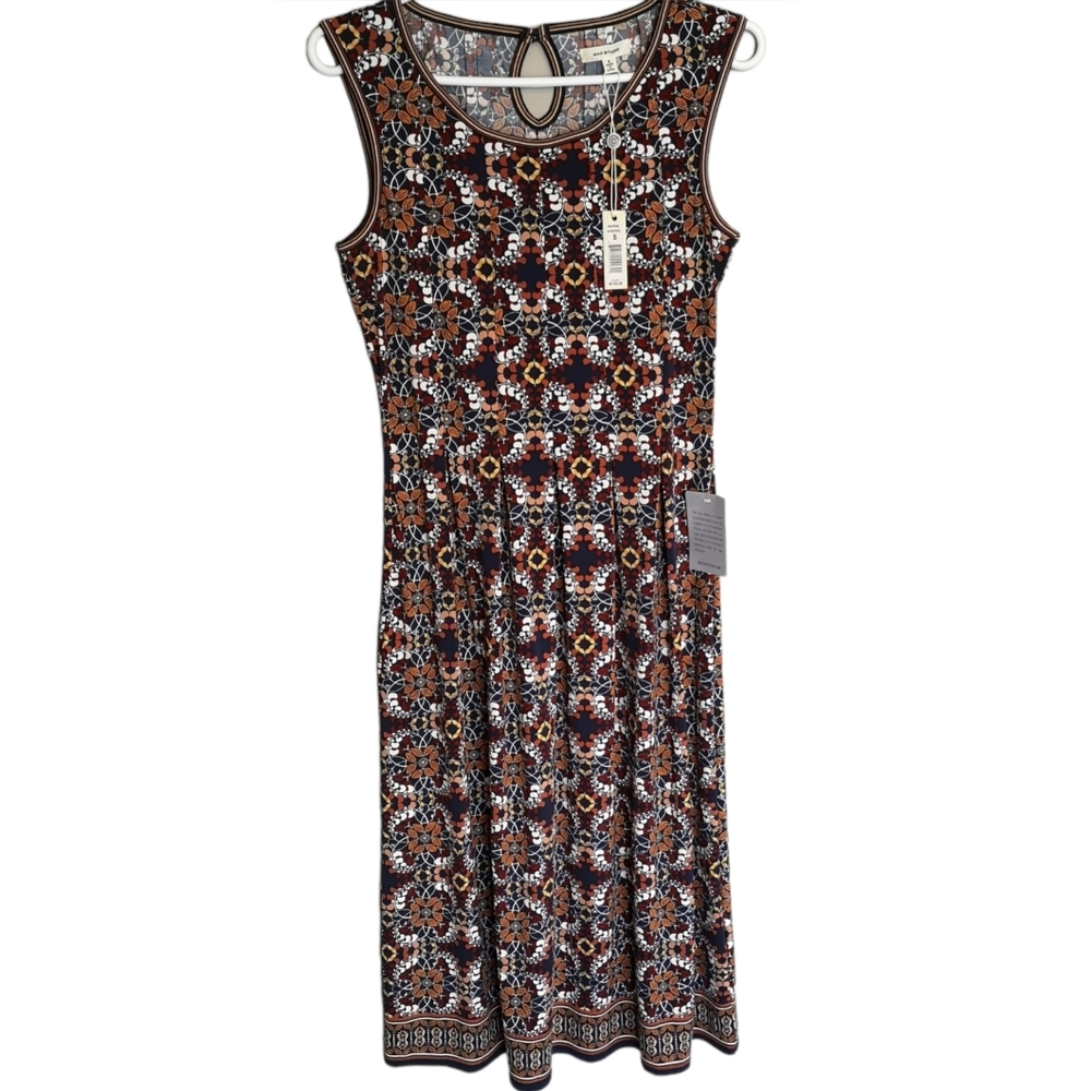 NEW! Max Studio Midi Dress With Fit and Flare Waist Pleating Vintage Floral